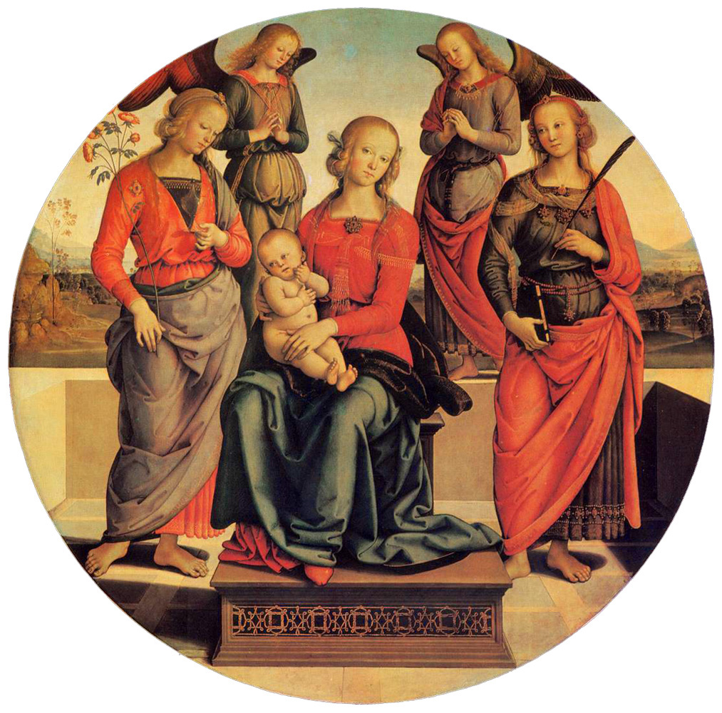 virgin and child enthroned with angels and saints
